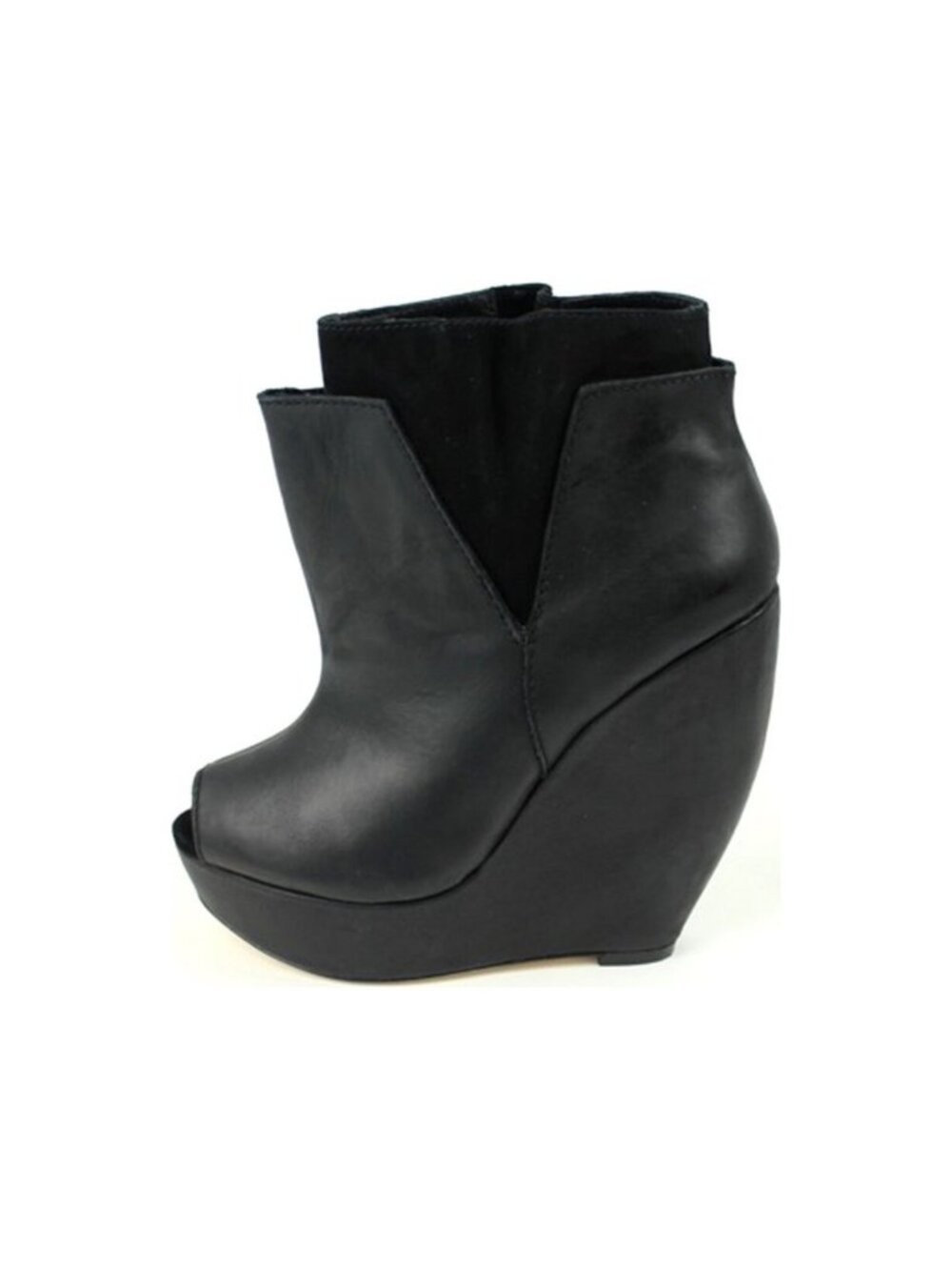 Joe's Jeans Corby J1117 Black Leather Peep Toe Wedge Ankle Boots Bootie